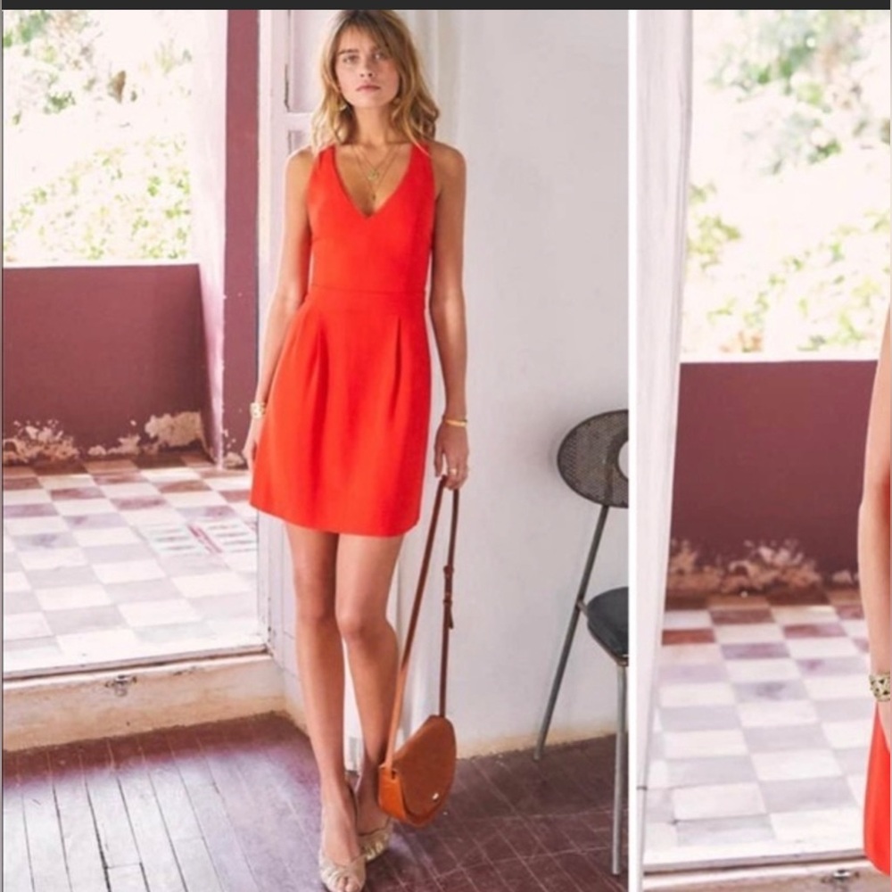 SEZANE ARYA DRESS Red Orange Mini - Cross Back - Open Back - Sz 36 US 4
